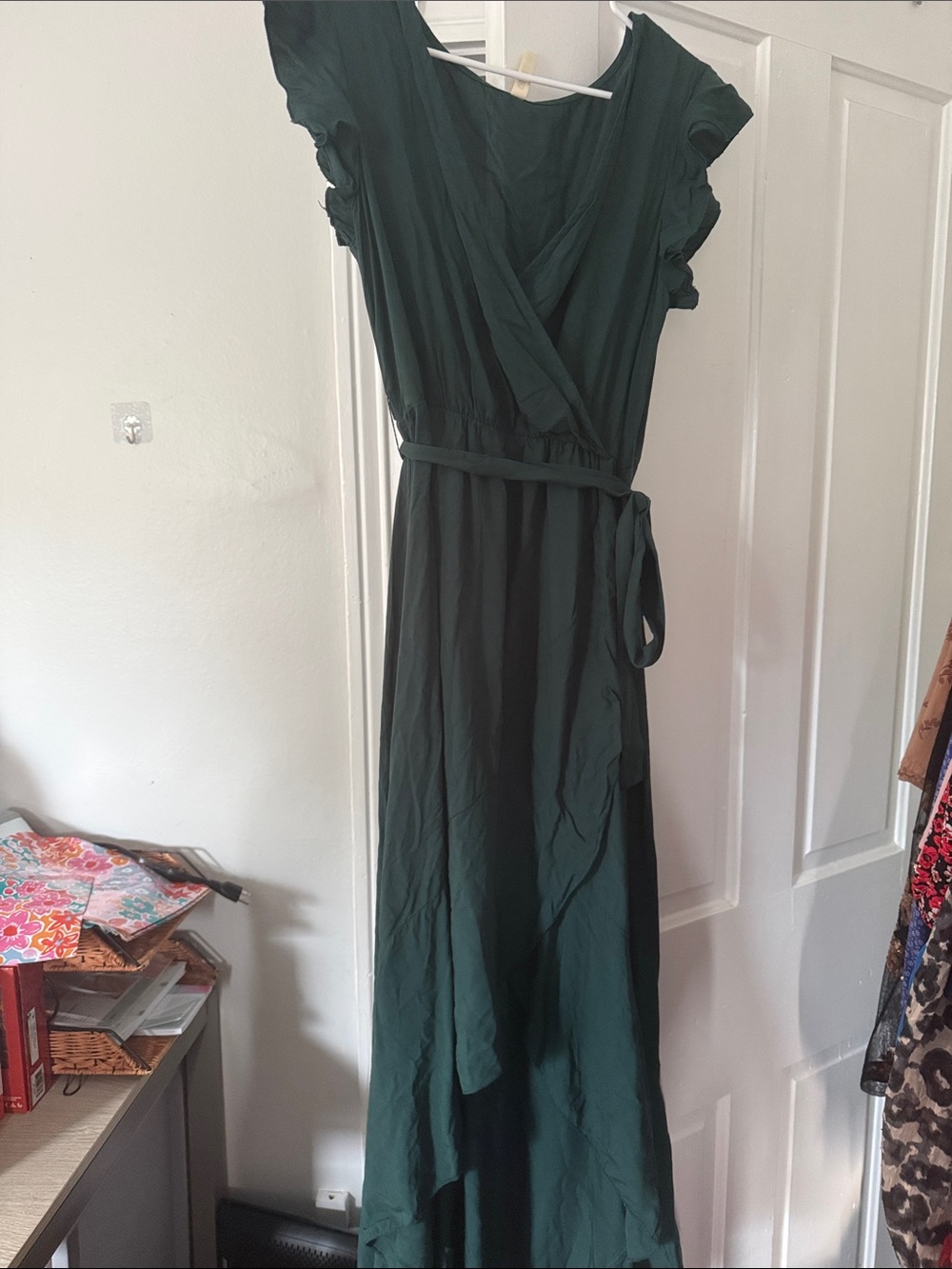 Amazon Deep Green Wrap-Style Maxi Dress